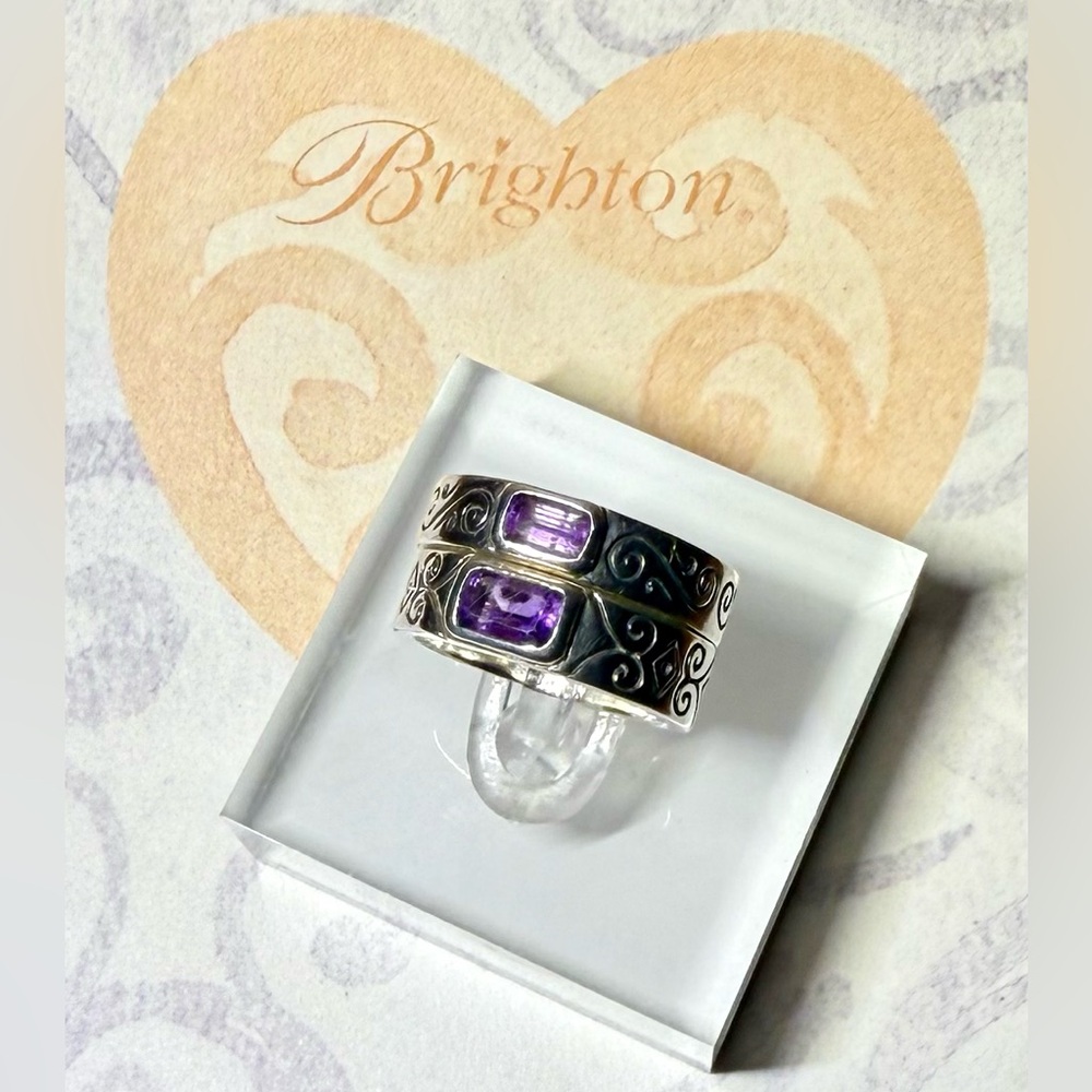 Brighton Swirl Design Silver Ring with Purple Stones